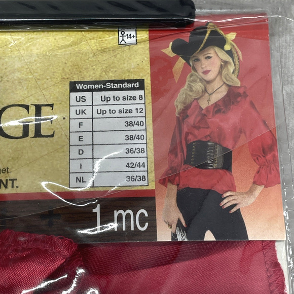 NWT Pirate Adult Costume Lot Red Blouse Mini Tricorn Hat Eye Patch Jewelry Set - Picture 4 of 12